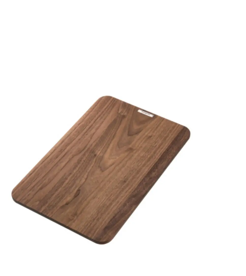 Schneidebrett aus Nussbaumholz, rechteckig und flach, mit sichtbarer Holzmaserung, von der Marke Hansgrohe.